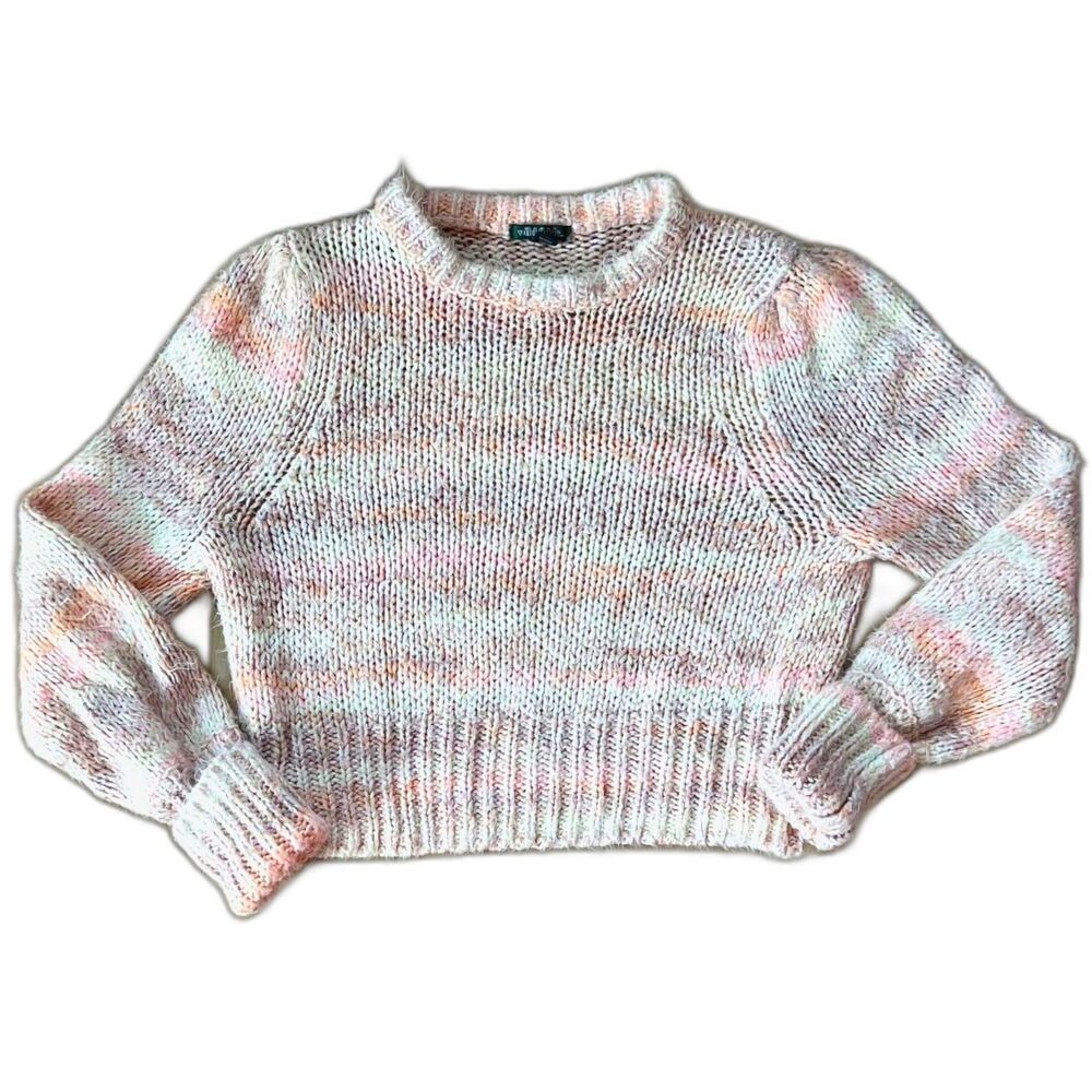 xs Womens Teen LS Pink & Cream Fuzzy Knit Pastel Space Dye Sweater Wild Fable